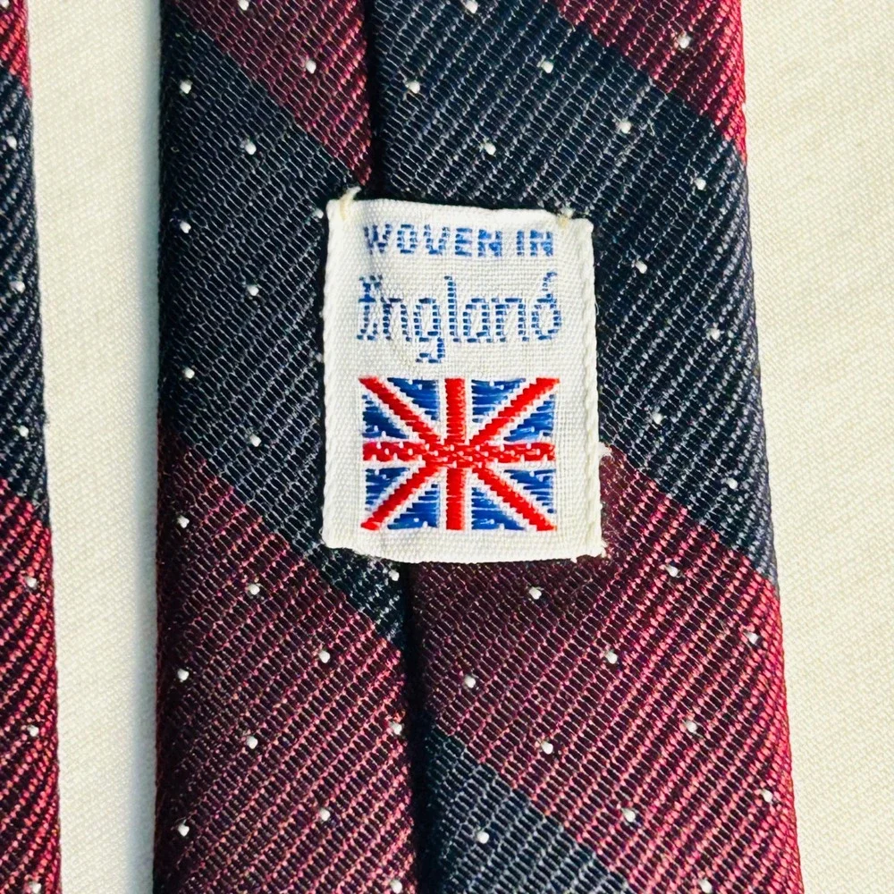 Robert Talbott Necktie Mens Burgundy Navy Striped Silk Woven in England 3
